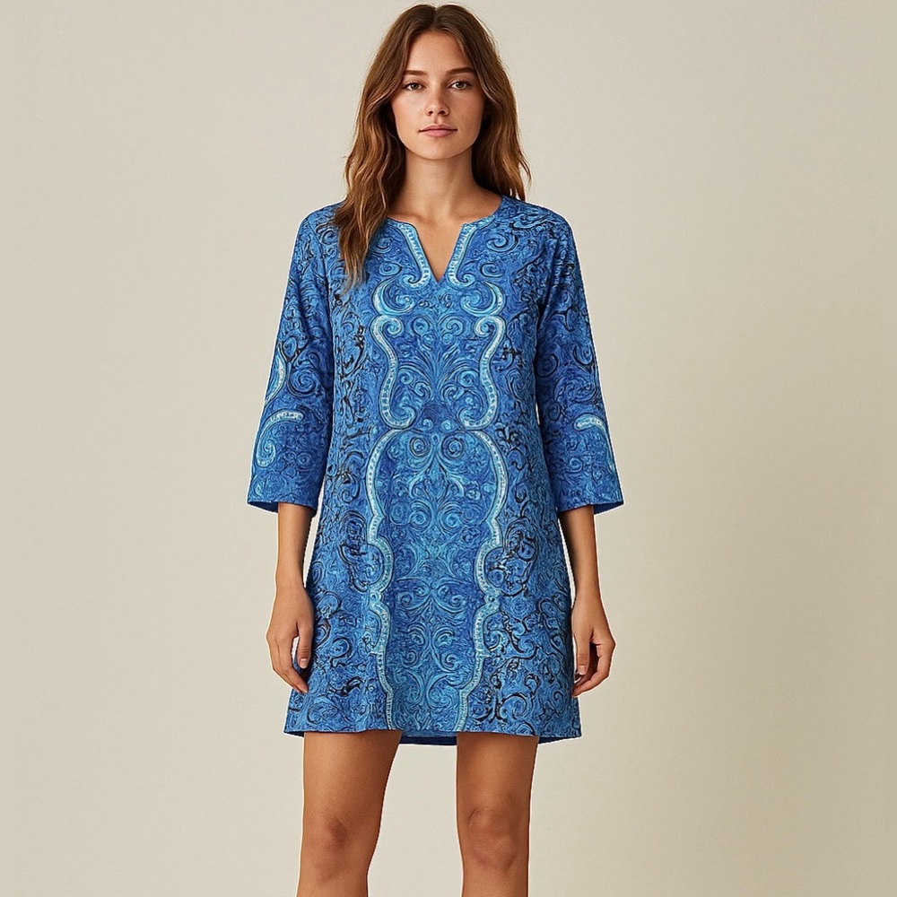 Antica Santoria Blue Paisley Mini Tunic Dress